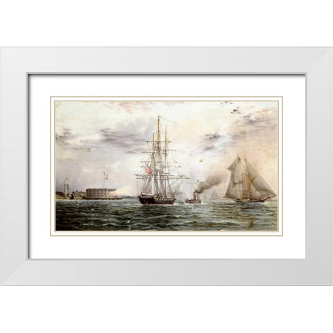New York Bay - Castle Clinton White Modern Wood Framed Art Print with Double Matting by Buttersworth, James E.