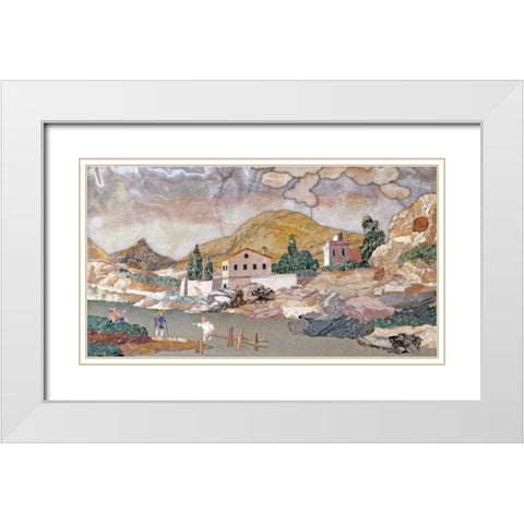 Pietra Dura Landscape White Modern Wood Framed Art Print with Double Matting by Cappelli, Baccio