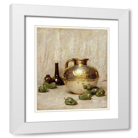 Still Life With Green Peppers and Jug White Modern Wood Framed Art Print with Double Matting by Carlsen, Soren Emil