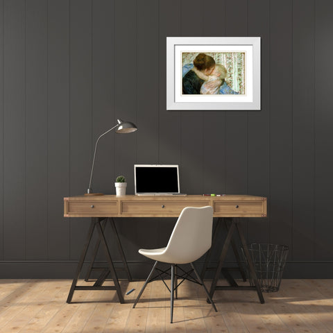 A Goodnight Hug White Modern Wood Framed Art Print with Double Matting by Cassatt, Mary