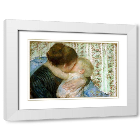 A Goodnight Hug White Modern Wood Framed Art Print with Double Matting by Cassatt, Mary