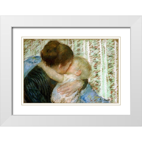 A Goodnight Hug White Modern Wood Framed Art Print with Double Matting by Cassatt, Mary