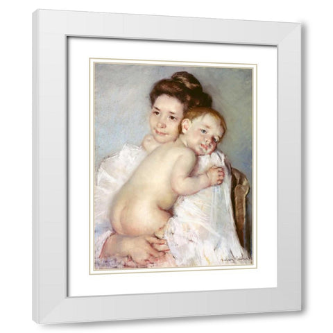 The Young Mother White Modern Wood Framed Art Print with Double Matting by Cassatt, Mary
