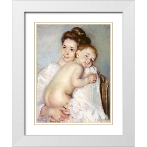 The Young Mother White Modern Wood Framed Art Print with Double Matting by Cassatt, Mary