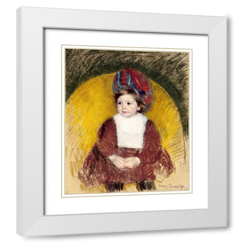Margot In a Dark Red Costume White Modern Wood Framed Art Print with Double Matting by Cassatt, Mary