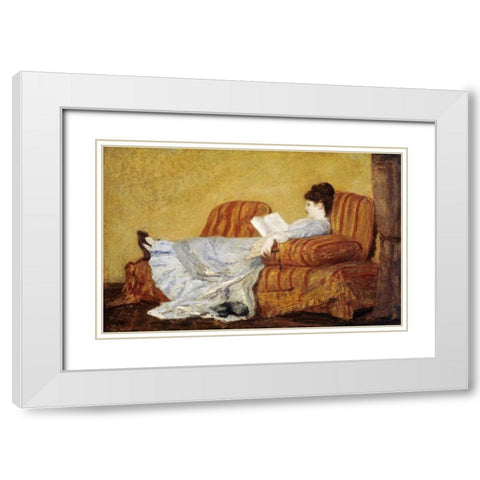 Young Lady Reading White Modern Wood Framed Art Print with Double Matting by Cassatt, Mary