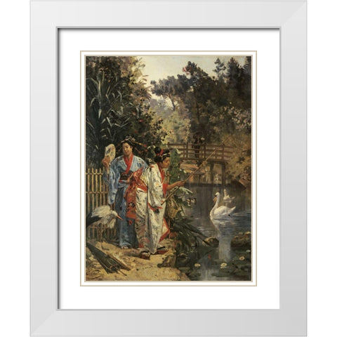 In a Japanese Garden White Modern Wood Framed Art Print with Double Matting by Castres, Edouard