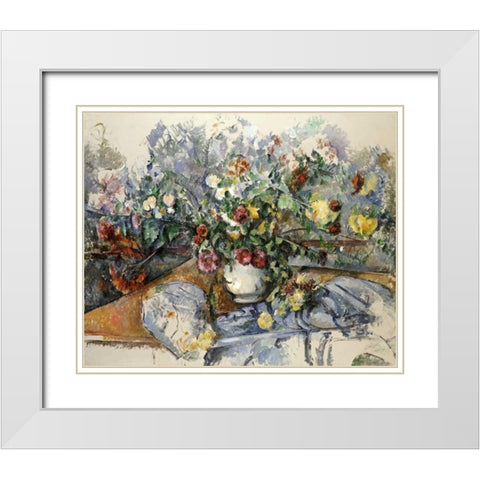 A Large Bouquet of Flowers White Modern Wood Framed Art Print with Double Matting by Cezanne, Paul