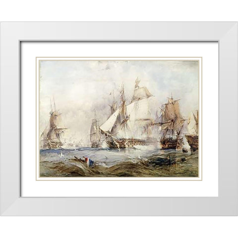The Battle of Traflagar White Modern Wood Framed Art Print with Double Matting by Chambers, George