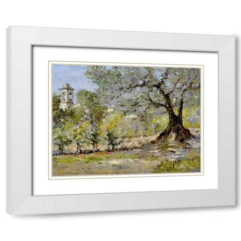 Olive Trees In Florence White Modern Wood Framed Art Print with Double Matting by Chase, William Merritt