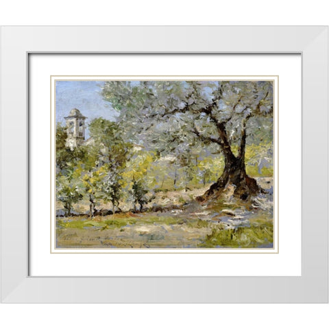Olive Trees In Florence White Modern Wood Framed Art Print with Double Matting by Chase, William Merritt