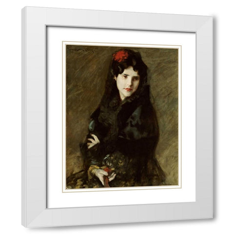 Mrs. Chase In Spanish Costume White Modern Wood Framed Art Print with Double Matting by Chase, William Merritt