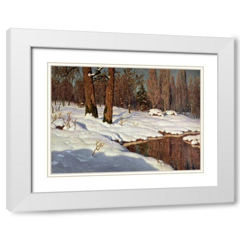 Snowscape White Modern Wood Framed Art Print with Double Matting by Choultse, Ivan Federovich