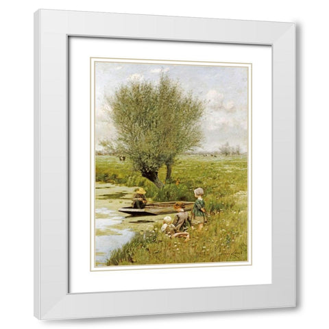 By The Riverside White Modern Wood Framed Art Print with Double Matting by Claus, Emile
