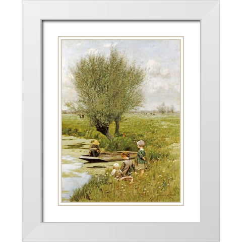 By The Riverside White Modern Wood Framed Art Print with Double Matting by Claus, Emile