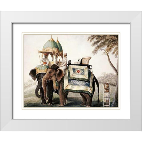 Elephants With Their Mahout White Modern Wood Framed Art Print with Double Matting by School, Company