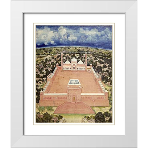 The Great Mosque, Delhi White Modern Wood Framed Art Print with Double Matting by School, Company