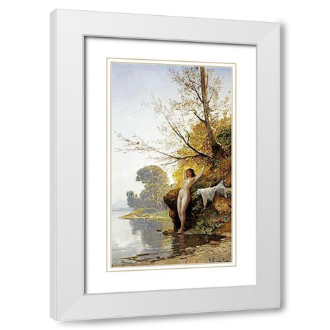 The Bather White Modern Wood Framed Art Print with Double Matting by Corrodi, Hermann David Salomon