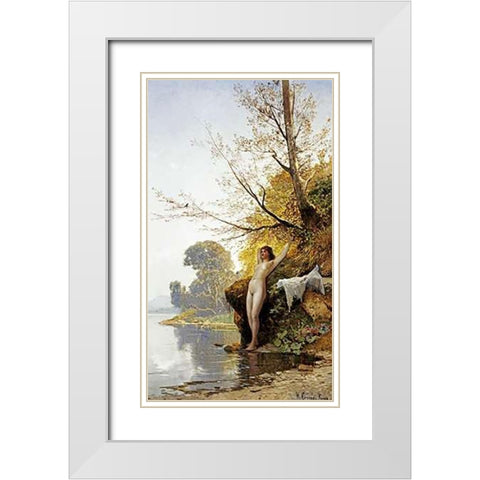 The Bather White Modern Wood Framed Art Print with Double Matting by Corrodi, Hermann David Salomon