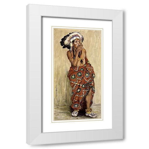 Indian With Blanket White Modern Wood Framed Art Print with Double Matting by Couse, Eanger Irving