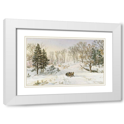 Winter on Ravensdale Road, Hastings-On-Hudson, New York White Modern Wood Framed Art Print with Double Matting by Cropsey, Jasper Francis