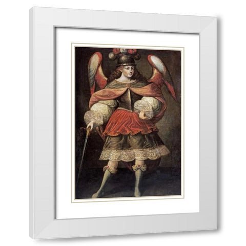 Archangel Miguel White Modern Wood Framed Art Print with Double Matting by Cuzco School