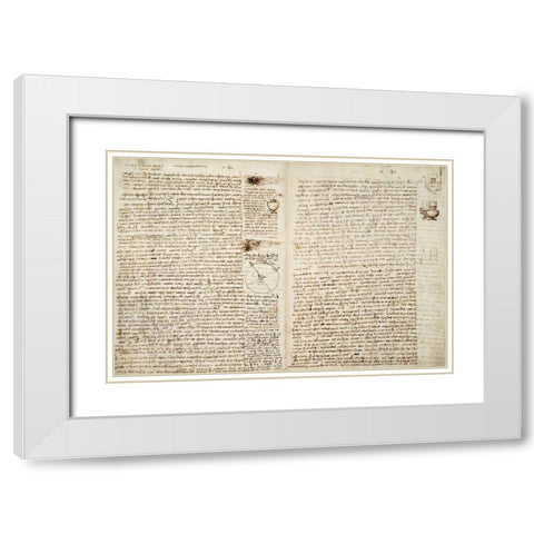 Codex Hammer Pages 124-127 White Modern Wood Framed Art Print with Double Matting by Da Vinci, Leonardo