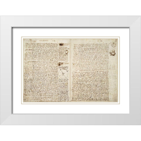Codex Hammer Pages 124-127 White Modern Wood Framed Art Print with Double Matting by Da Vinci, Leonardo