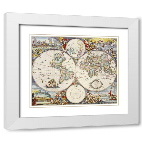 Map of The World White Modern Wood Framed Art Print with Double Matting by Danckerts, Cornelis