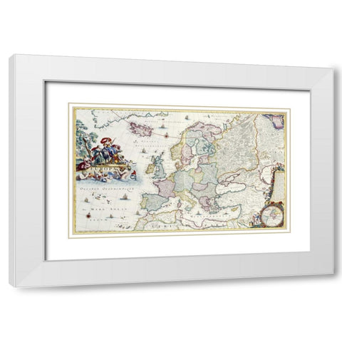 Map of Europe White Modern Wood Framed Art Print with Double Matting by Danckerts, Cornelis