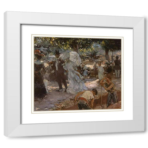 La Promenade White Modern Wood Framed Art Print with Double Matting by De Latouche, Gaston