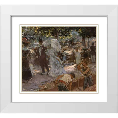 La Promenade White Modern Wood Framed Art Print with Double Matting by De Latouche, Gaston