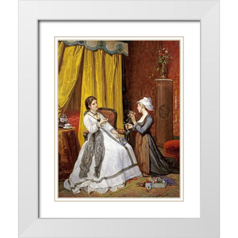 Flowers For The Lady White Modern Wood Framed Art Print with Double Matting by De Pinelli, Auguste