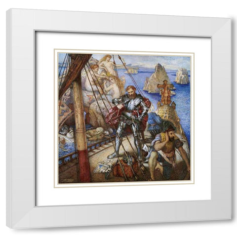 The Islands of The Sirens, Ulysses Lashing Himself To The Mast White Modern Wood Framed Art Print with Double Matting by Donaldson, Andrew Benjamin