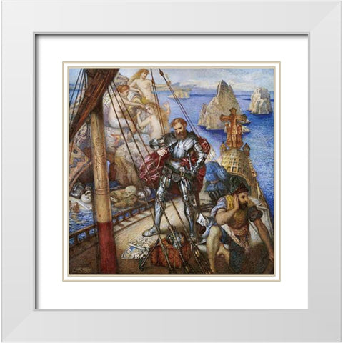The Islands of The Sirens, Ulysses Lashing Himself To The Mast White Modern Wood Framed Art Print with Double Matting by Donaldson, Andrew Benjamin