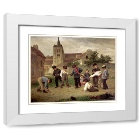 Hopscotch White Modern Wood Framed Art Print with Double Matting by Duverger, Theophile Emmanuel