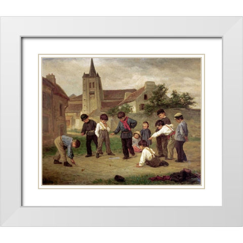 Hopscotch White Modern Wood Framed Art Print with Double Matting by Duverger, Theophile Emmanuel