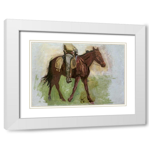 Sketch For Cowboys In The Badlands White Modern Wood Framed Art Print with Double Matting by Eakins, Thomas