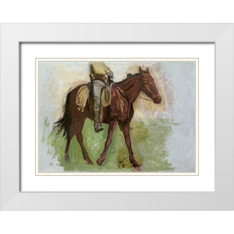Sketch For Cowboys In The Badlands White Modern Wood Framed Art Print with Double Matting by Eakins, Thomas