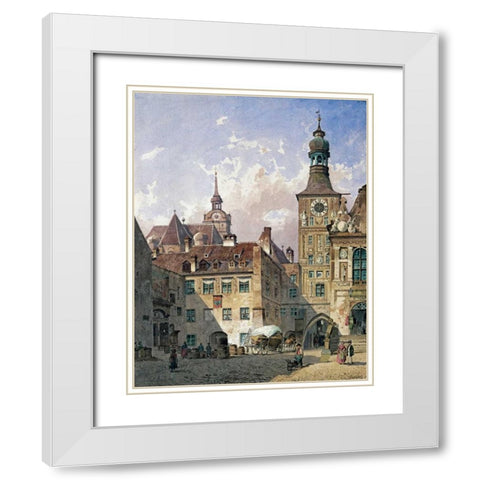 The Old Town Hall, Munich White Modern Wood Framed Art Print with Double Matting by Eibner, Friedrich