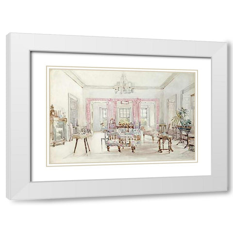 The Drawing Room of Queens House, Barbados, 1880 White Modern Wood Framed Art Print with Double Matting by Grimston Fawkes, Col. Lionel