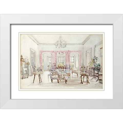 The Drawing Room of Queens House, Barbados, 1880 White Modern Wood Framed Art Print with Double Matting by Grimston Fawkes, Col. Lionel