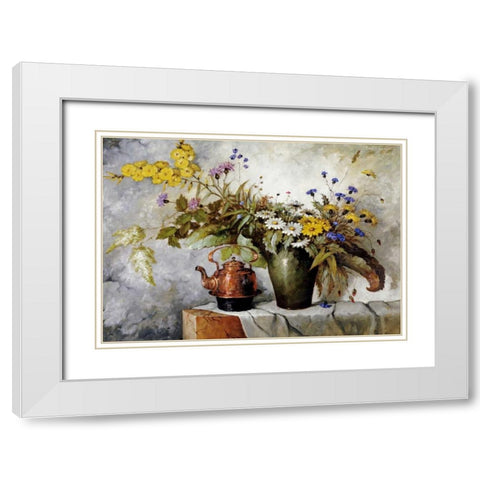 Cornflowers, Daisies and Other Flowers In a Vase White Modern Wood Framed Art Print with Double Matting by Fischer, Carl H.