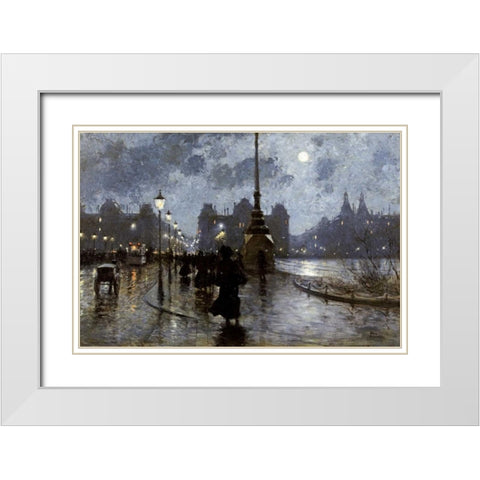 Copenhagen By Night White Modern Wood Framed Art Print with Double Matting by Fischer, Paul