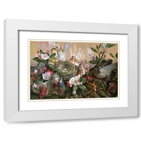 Fairies Round a Birds Nest - The Distressed Mother White Modern Wood Framed Art Print with Double Matting by Fitzgerald, John Anster