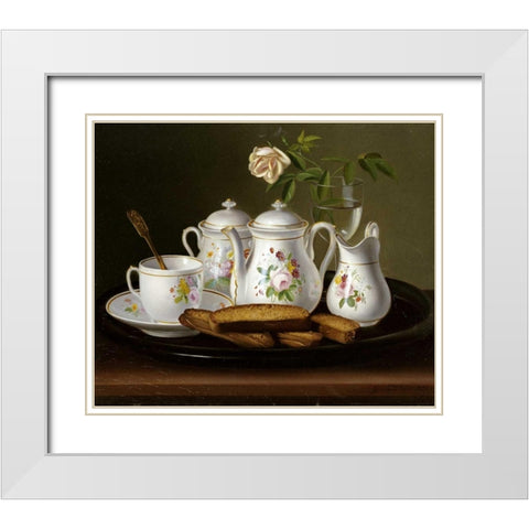 Still Life of Porcelain and Biscuits White Modern Wood Framed Art Print with Double Matting by Forster, George