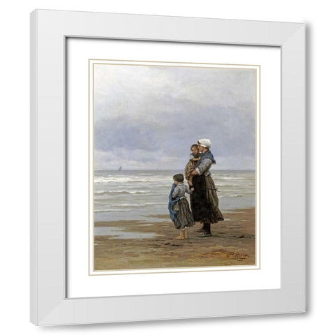Waiting For The Boats White Modern Wood Framed Art Print with Double Matting by Frederik, Philippe Lodowyck Jacob