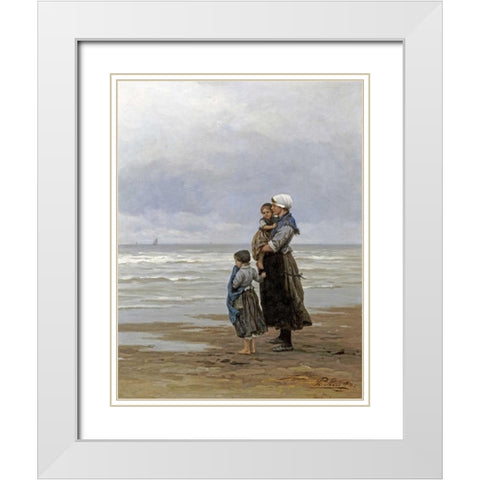 Waiting For The Boats White Modern Wood Framed Art Print with Double Matting by Frederik, Philippe Lodowyck Jacob