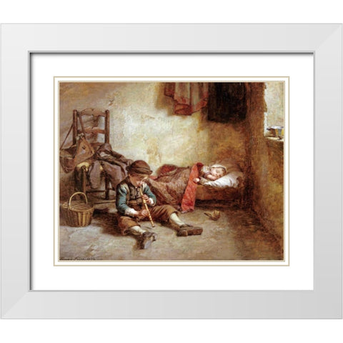 The Lullaby White Modern Wood Framed Art Print with Double Matting by Frere, Pierre Edouard