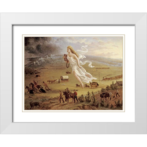 American Progress White Modern Wood Framed Art Print with Double Matting by Gast, John